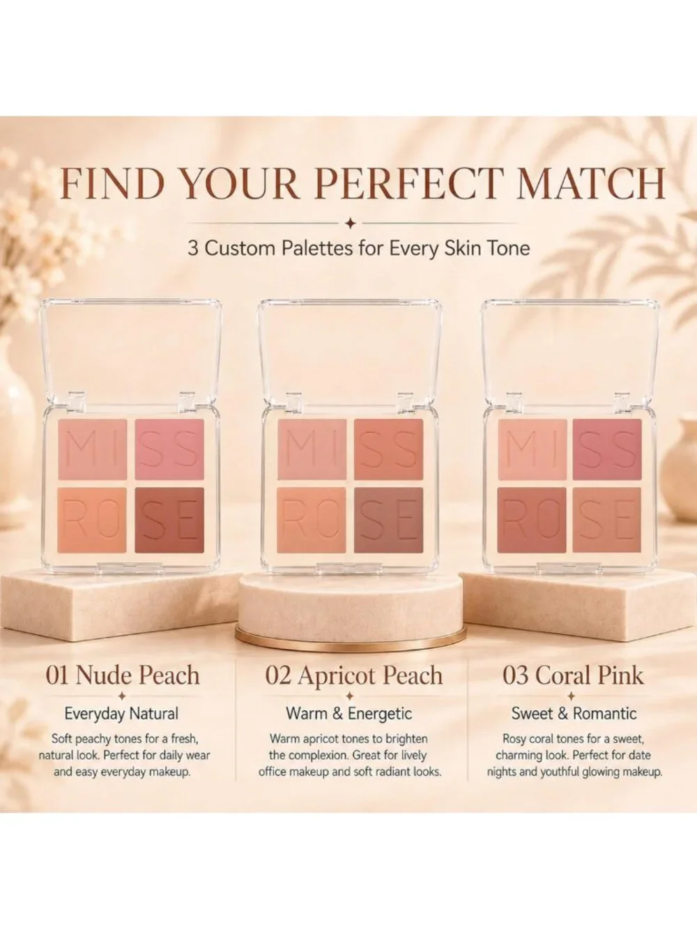 4-Color Matte Blush Palette - Highly Pigmented, Silky Smooth, Long-Lasting Cheek